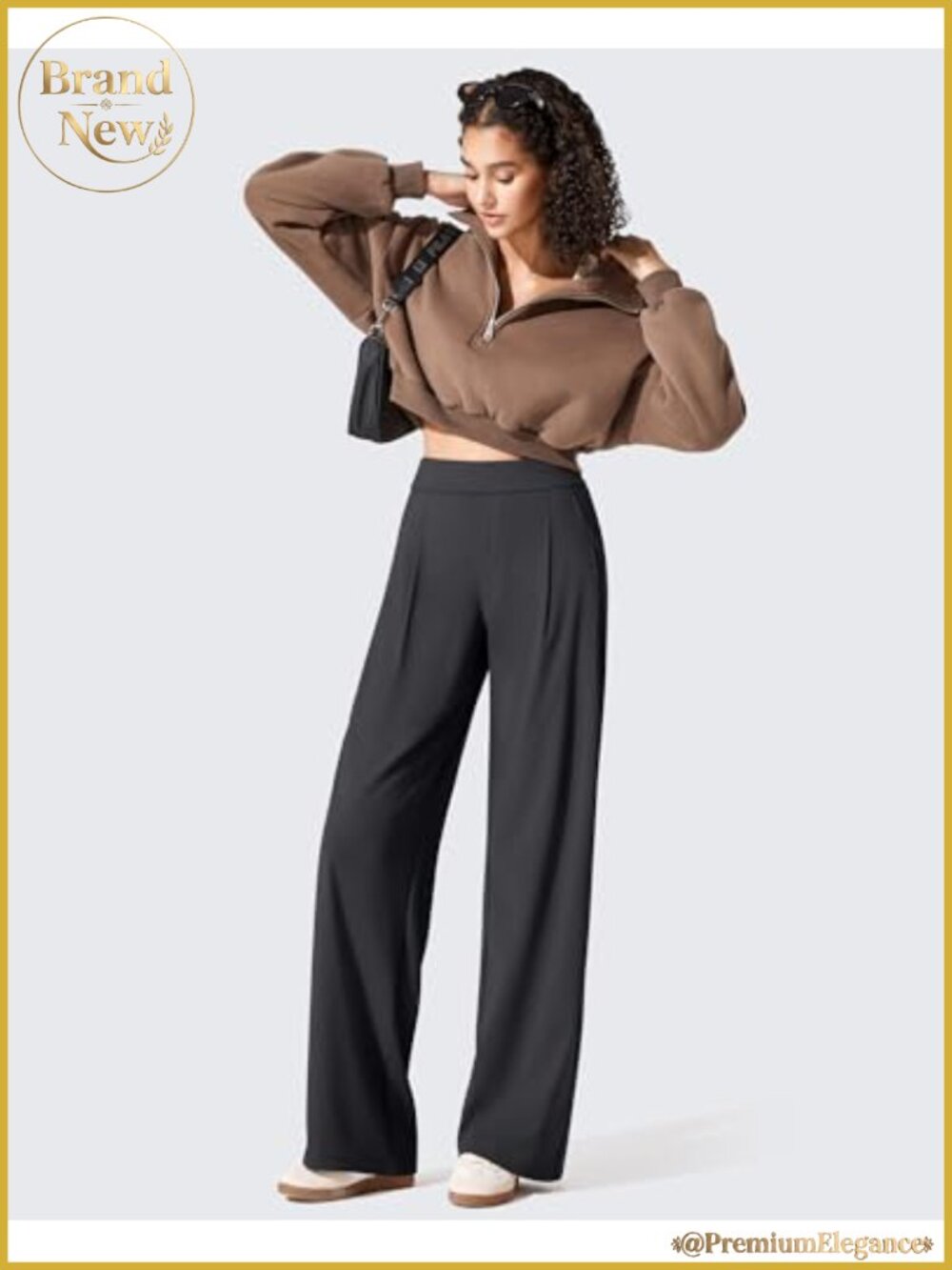 Wide Leg Yoga Dress Pants High Waist Pull On with Pockets - Picture 4 of 6